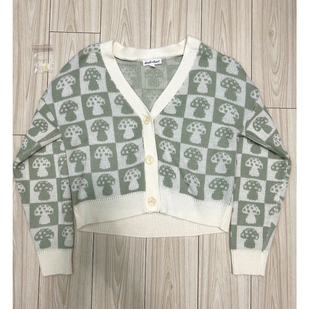 🍄 Cottage Core 🍄 Pastel Green Mushroom Cardigan - S